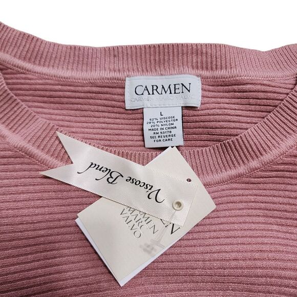 Carmen Marc Valvo pink ribbed long sleeve boxy top L NWT - Picture 4 of 4